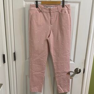 Old Navy Pixie High Rise Pink Embroidered Daisy Secret-Slim Pockets Pants Size 6